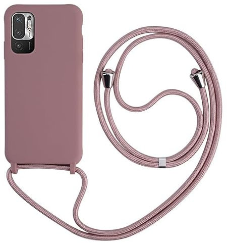 Keteen Handyband hülle für Xiaomi Redmi Note 10 5G/Poco M3 Pro Handyhülle mit Band Slim Silikon Schutzhülle Abnehmbar Kordel Stossfest Cover zum Umhängen Necklace hülle Xiaomi Redmi Note 10 5G-Pink