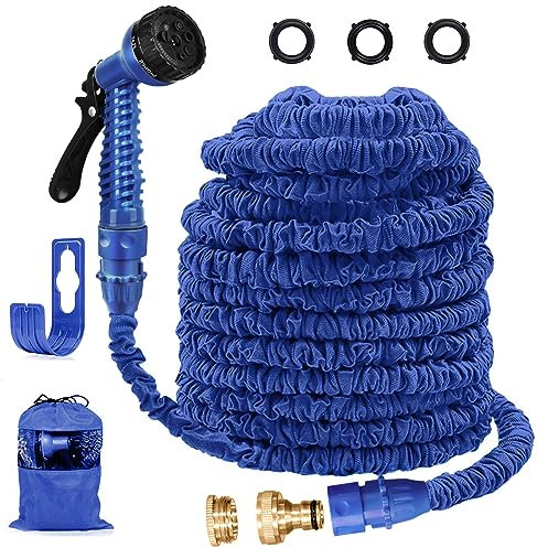Suplong 100ft Expandable Garden Hose, Expanding Hose Pipe with 1/2,3/4 Fittings,Lightweight Garden Hose Expandable with 7 Function Spray Nozzle(100ft, Blue)