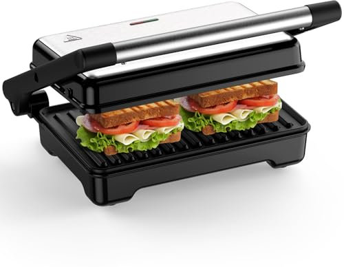 OSTBA Kontaktgrill, Sandwich Toaster & Panini Grill, 1200 W Sandwich Maker met XXL-Antihaftplatten, Kontrollleuchten, Cool-Touch-Griff, Leicht zu Reinigen, 2-Scheiben