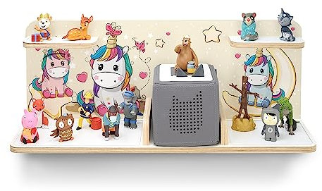 stadtecken Kinder Holzregal für Musikbox I Geeignet für die Toniebox und ca. 40 Tonies I Geschenk I Hörspiel I Spielen I Sammeln I Aufstellen oder Aufhängen (Pony Buddy)
