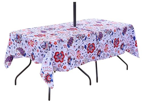 3E Home Nappe d'extérieur rectangulaire avec trou de parasol, résistante aux éclaboussures avec fermeture éclair pour jardin, pique-nique, barbecue, fête (152,4 x 213,4 cm)