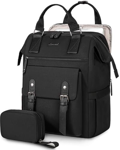 LOVEVOOK Backpack Womens with Separate 15.6inch Laptop Compartment, Backpacks for Women College University Travel Work, Water-resistant Rucksack Bags, Ladies Backpack, Black