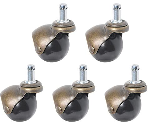 UYSELA 50Mm Vintage Ball Castors Without Brakes, Office Chair Swivel Casters Wheels, Pack of 5 / Load Capacity 100Kg, Replacement Furniture Casters, Pp Wheel + Retro Bronze Bracket + Stem 11X22Mm