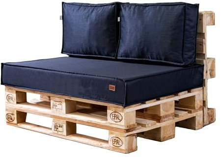 GoldenGroup Gartenset Kissen für Palettenmöbel Marineblau - Strapazierfähiges Gewebe - Palettenkissen Set Gefüllt mit Schaumgranulat und Schaumstoff - 120x80x15 Sitzkissen - 120x40x15 Rückenkissen