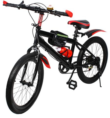 WOLEGM VTT pour enfant de 20 pouces avec fourche de suspension, vélo de ville, frein à disque, pour filles et garçons, rouge