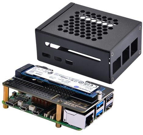 GeeekPi Carcasa de metal con placa periférica N04 PCIe M.2 Key-M NVMe SSD PCIe para Raspberry Pi 5, compatible con M.2 NVMe SSD 2230 2242 2260 2280