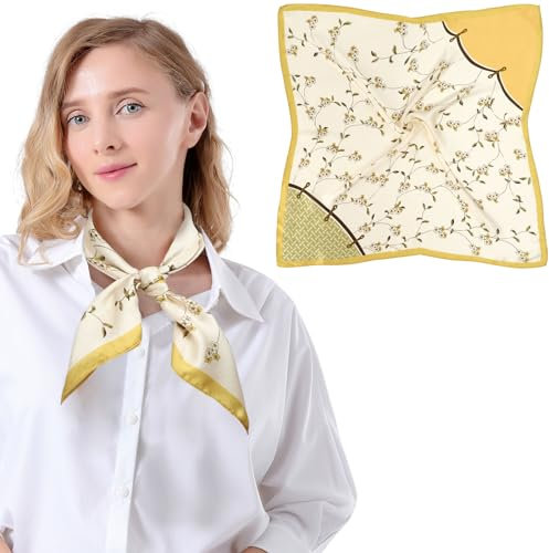 Bezioner Seidentuch 100% Maulbeerseide Schal Damen Seidentuch Haare 68x68cm Bandana Halstuch Quadratisch Kopftuch Mädchen Gelb