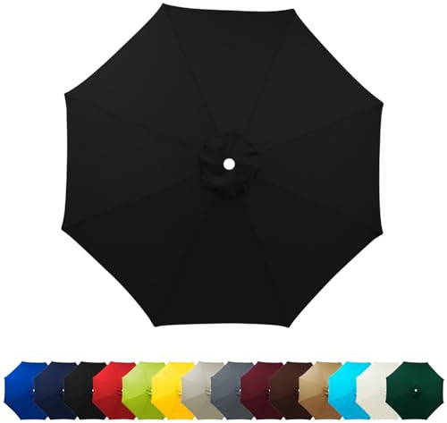 HonunGron Auvent De Remplacement pour Parasol 2M/2.7M/3M, Dessus De Parapluie De Remplacement pour 6 Bras/8 Bras,Toile de Rechange pour Parasol De Jardin Terrasse Plage, UV 30+ (3m-8ribs,Noir)