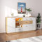 Merax Kommode Holz, Modernen Sideboard mit LED-Beleuchtung & Glasablage, Schrank mit 2 Türen & 4 Schubladen, für Wohnzimmer, Esszimmer & Schlafzimmer, 160x40x77 cm, Weiß & Holzfarbe