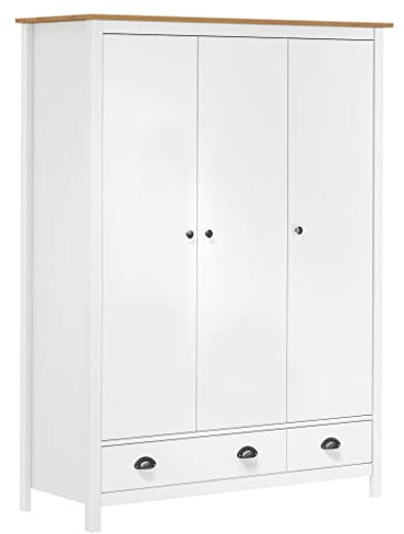KOIECETA Kleiderschrank mit 3 Türen Hill Weiß 127x50x170 cm Kiefernholz