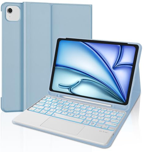 SENGBIRCH Teclado para iPad Air 11 M2,2024/M3,2025 con Touchpad, Bluetooth Magnética Desmontable, Español Ñ Retroiluminación Funda Teclado para iPad Air M2 2024/M3 2025 11 Pulgadas, Azul Claro