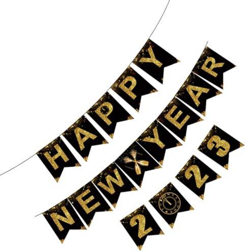 ibasenice 2 Sätze 2023 Neujahr Pull-Flagge weihnachtsdeko chinesische neujahrsdekoration Neujahrsbanner Party-Banner- Goldrand Neujahrsvorräte für zu Hause Papierbanner des neuen Jahres