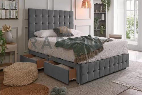 Fireplaces 4 Life Plush Faygo Divan Bed Set With Orthopaedic Mattress, 24 Headboard and Footboard (Steel, No Drawers, 4ft6 Double (135 x 190 cm))