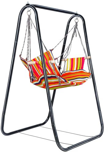 Altsuceser Hammock Chair Stand, Swing Chair with Stand, Heavy-Duty Hammock with Stand Included, Swing Stand for Indoor Outdoor Patio Yard, Bearing 440lbs Black