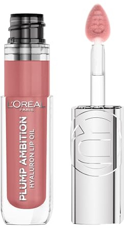 L'Oreal Paris Plump Ambition Hyaluron Lip Oil, 24 HR Lip Gloss with Hyaluronic Acid, Volumizing Formula with Glass-Like Shine, Worth It 601, 0.16 Fl Oz
