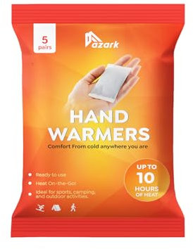 azark Unisex Hand Warmers, Up to 10 Hours, Fast Heating, Pocket-Sized- Ideal for Sports, Winter Activities, Hiking & Camping (5 Pack)