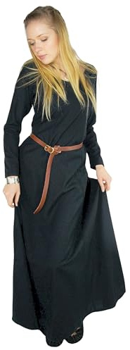 Leonardo Carbone® Damen Kleid Wikinger Unterkleid | Zeitloses Design | Hoher Karneval, Halloween, Cosplay, LARP, Mittelalter, Wikinger | 100% Viskose Schwarz 2XL