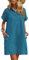 Zeagoo Women's Casual Cotton Linen Dresses Short Sleeve Mini Beach Summer Tunic Dress for Women Blue Green XL