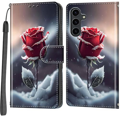 Handyhülle für Samsung Galaxy S24 Hülle, Magnetische Flip Stoßfeste Schutzhülle mit Standfunktion Kartenfächern Klapphülle Handytasche Rosen