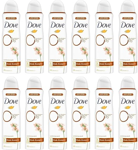 12x Dove Deodorant-Spray Apfelblütenduft Deo mit pflegendem Zink-Komplex und 0% Aluminiumsalzen,2x Schutz Deodorant 150 ml (12er Pack)