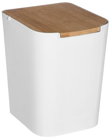 WELL HOME - Papelera de baño con tapa de bambú 'Baltik' 5L color blanco