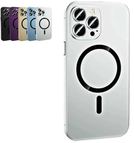 Magnetic Charging Aluminum Metal Bumper Matte Shell for iPhone, Magnetic Charging Aluminium Metal Bumper Matte Case for iPhone 16/15/14/13/12 Pro Max (Silver,For iPhone 13)