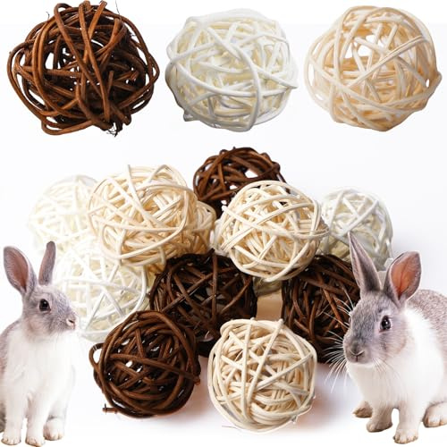 24 Stück Kaubälle, 4cm Hasen Natürliche Kaubälle, Kleintiere Kauspielzeug aus Weidenball, Drei Farben, Molar Holzspielzeug, Kaubälle für die Zahnpflege, Heu Ball für Kaninchen Chinchilla Hamster
