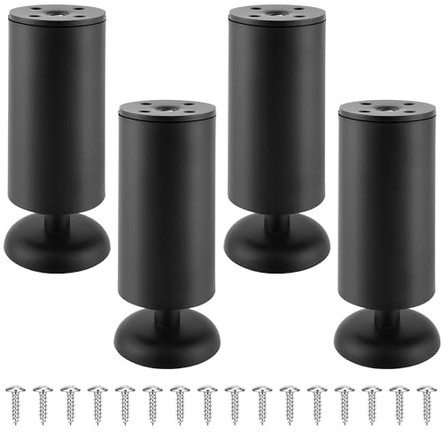 Vortix Lot de 4 Pieds de Meuble en Acier Inoxydable (Charge Max 250kg), Pieds de Meuble réglables - pour Pied canapé, Pied Meuble Salle de Bain, Pied de lit & Pied de Table (Noir, 12 cm)