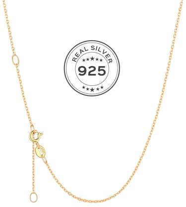 ChicSilver Halskette Damen Gold ohne Anhänger, Massiv Ankerkette 1.1mm Panzerkette Damen echtgold Panzerkette Gliederkette wasserfest, 50cm lang Silberkette für Hochzeit Verlobung