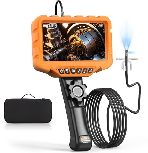 TURNRISE 210° Drehbar Endoskopkamera mit Licht 6,5mm Doppellinsen Rohrkamera 1080P HD Inspektionskamera 7 Zoll IPS Endoskop Kamera Endoscope Camera IP67 Wasserdichtes 32 GB Karte für Auto Rohrreiniger