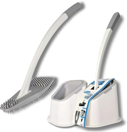 bideo® Silikon Toilettenbürste weiß im 2er-Set – WC Bürstengarnitur mit Halter & Abtropffunktion – 360° Flexible Noppen für Randreinigung & Abfluss – WC Bürste schwarz