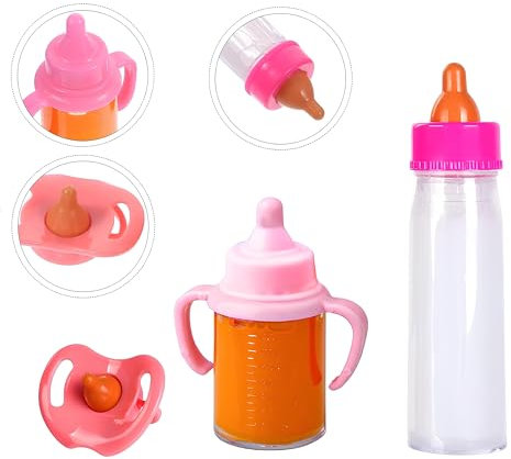 Magische Flasche für Puppen Set 3 Stück Magische Flasche und Schnuller Milchflasche Spielzeug Zubehör für Puppen Kinder Babyflasche mit Zaubermilch Fütterer Sauger für Puppen