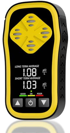 Digital Radon Detector - HD LCD Desktop Monitor with 10-Year Sensor, 2-3 Year Battery (6H Charge), Real-Time pCi/L Readings for Home & Office Safety