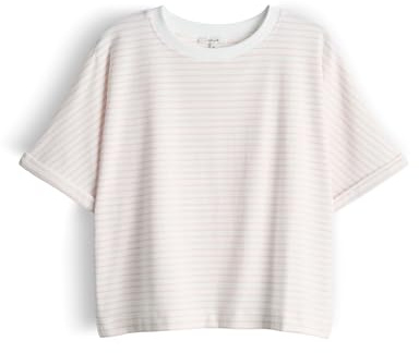 OPUS Damen Kurzarmshirt | Gestreiftes T-Shirt aus BCI Cotton Mix Loose Fit Rose Tint, M