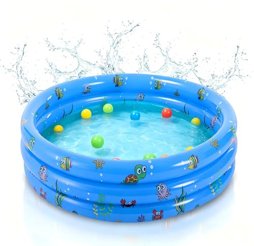 Shyllin Piscina Gonfiabile Bambini 90x90x30cm,Piscina Anulare per Bambini,Mini piscina gonfiabile con Fondo Morbido per Bambini,materiale spesso in PVC (Blu L)