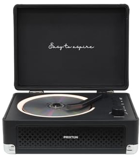 PRIXTON Reproductor CD Portátil Boogie con Bluetooth, Radio FM y AUX, Altavoz 6W (2x3W), Compatible CD/MP3/WMA, Batería Recargable 3000 mAh, Salida Auriculares, Diseño Maletín (Negro)