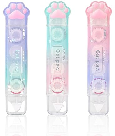 Sukizifa 3 Pieces Scrapbook Supplies 2 in 1, Cat Paw Correction Tape and Dot Glue Roller, Cute Tape Dispenser for School, Office, Journal and Crafts