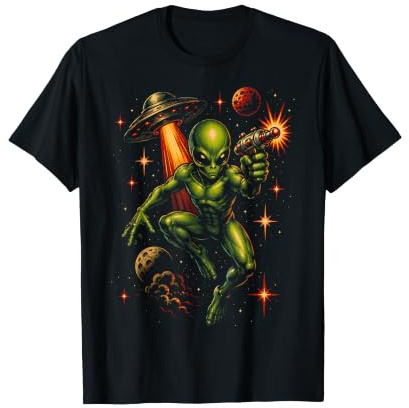 Vintage Alien Ray Gun Retro Sci Fi UFO Space Design T-Shirt