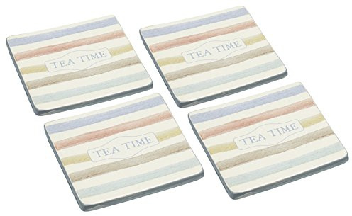 KitchenCraft Classic Collection Vintage-Style Ceramic Drink Coasters (Set of 4), 10 x 9.8 x 0.8 cm