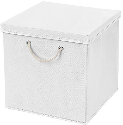 CM3 1 Stück Weiß Faltbox 30 x 30 x 30 cm Aufbewahrungsbox faltbar mit Kordel und mit Deckel