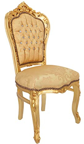 Way Home Store - Barockstuhl im französischen Stil Louis XVI Farbe Gold mit goldenen Inlays, Damaststoff verarbeitet Gold - Maße: 60 x 52 x 110 cm