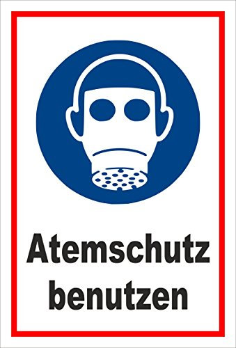 Melis-Folienwerkstatt Schild - Gebots-Zeichen - Atem-Schutz benutzen - entspr. DIN ISO 7010 / ASR A1.3 – 15x10cm | stabile 3mm Starke Aluminiumverbundplatte – S00361-034-B +++ in 20 Varianten