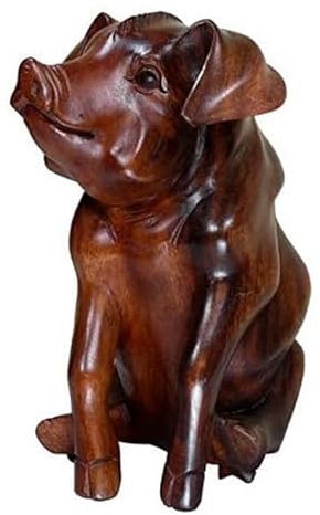 Wogeka - Glücksschwein Figur aus Holz geschnitzt - Handarbeit als Geschenk-Idee zur Dekoration Schwein 02
