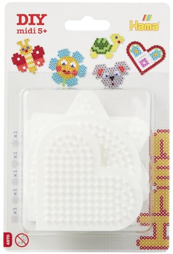 Hama Perlen 4570 Kleine Stiftplatten 5er Set für Midi Bügelperlen mit Durchmesser 5 mm, Motive Viereck, Kreis, Herz, Stern und Sechseck in Weiß, kreativer Bastelspaß für Groß und Klein