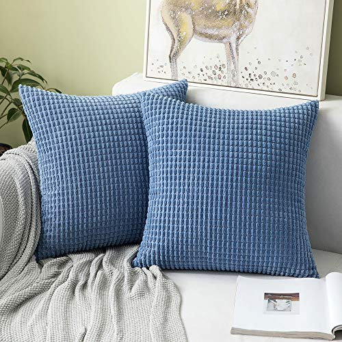 MIULEE 2er Set Kissenbezüge Kordsamt Dekokissen Kissenbezug Sofakissen Dekorativ Couchkissen Kissenhülle Bezug Weich für Wohnzimmer Schlafzimmer 45x45 cm, 18x18 Inch Blaues Cyan