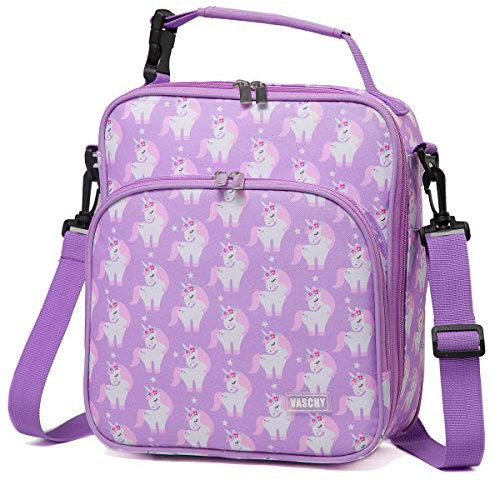 VASCHY - Bolsa isotérmica para comida, para niños, 5,5 L, impermeable, ligera, bolsa de almuerzo con bolsillo frontal y bandolera extraíble unicornio