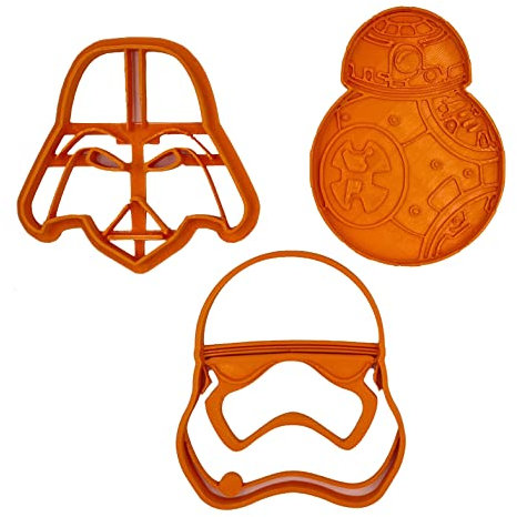 Set di 3 Tagliabiscotti a forma di personaggi compatibili Guerre Stellari (Dart Vader, Stormtrooper e BB8)