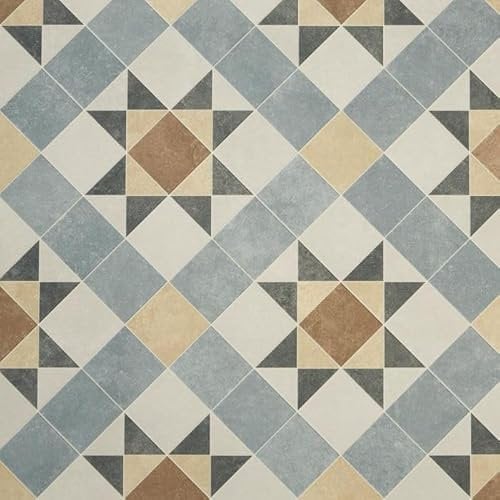 Tile Effect Vinyl Flooring Roll Beige & Grey Victorian Felt Back Lino Flooring for Kitchens, Bathrooms and Hallways 2m 3m Width 2m To 7m Length (Barlow, 2.5m x 3m)