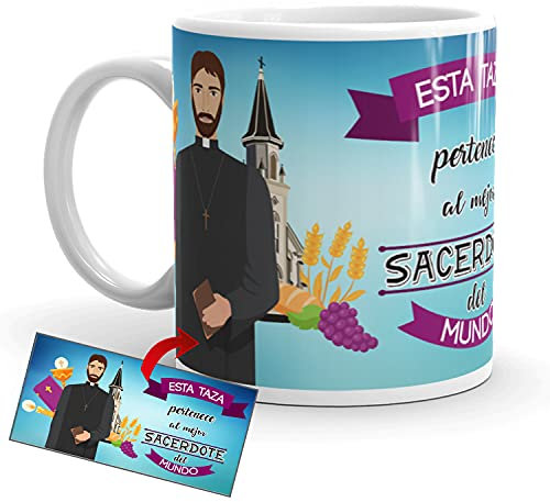 Kembilove Taza de Café del Mejor Sacerdote del Mundo – Taza de Desayuno para la Oficina – Taza de Café y Té para Profesionales – Taza de Cerámica Impresa – Tazas Profesiones para Sacerdotes