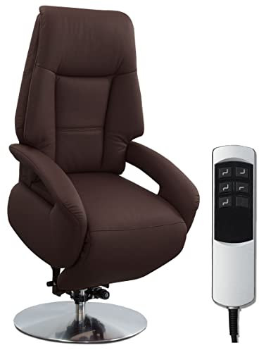 Cavadore Ledersessel Edinburgh / Fernsehsessel mit Aufstehhilfe, elektrisch verstellbarer Relaxfunktion / 2 E-Motoren / 74 x 114 x 77 / Echtleder: braun